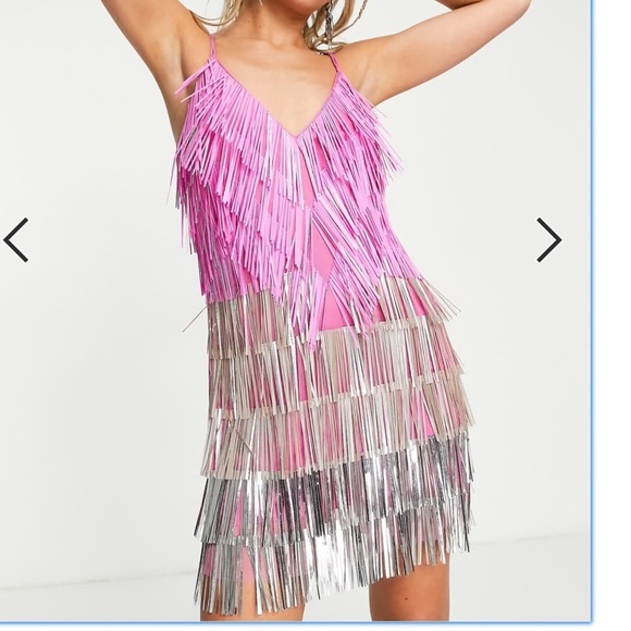 ASOS Design Cami Mini Dress with Embellished Tassels in Pink and Silver Size 0 - Picture 2 of 14